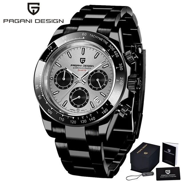PAGANI DESIGN Men's Quartz Watches Sapphire Retro Chronograph Stainless Steel Waterproof Watch 40mm New V2