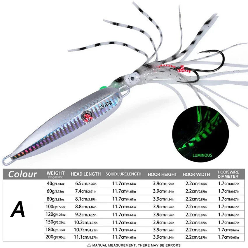 Inchiku Jig Lures 40g-200g Slow Metal Jig - Luminous Hook