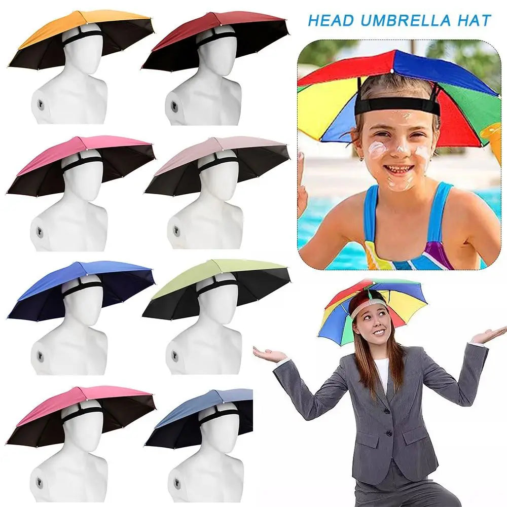 Foldable Head Umbrella Hat Windproof Fishing Head Wearing Sunshade Rain Gear Outdoor Portable Umbrella Camping Beach Head Hats