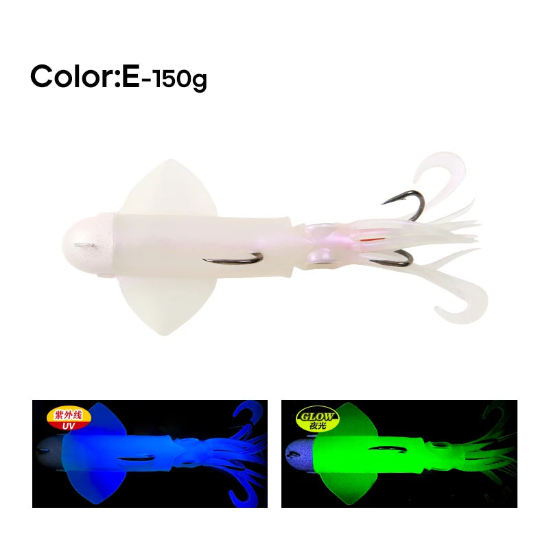 Glow UV 150g 180g 200g Luminous PVC Squid Octopus Skirt Sea Saltwater With Assist Hook Jigging Fishing Soft Lures Bait