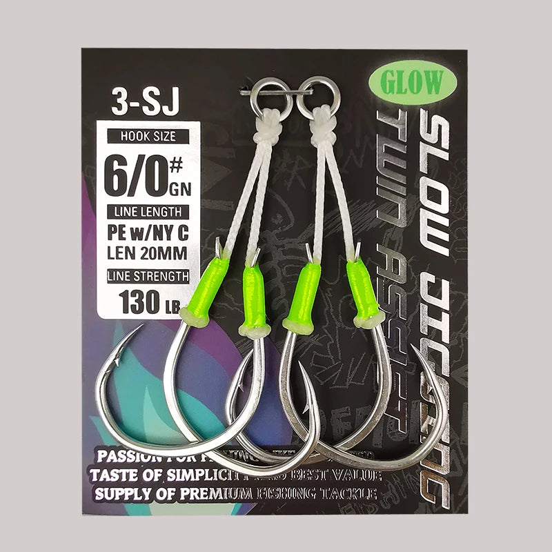3-SJ Slow Jigging Twin Assist Jigging Hooks Glow Wrap