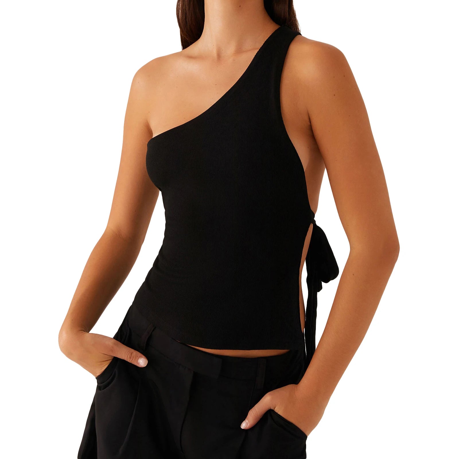 Women’s Elegant Shoulder Blouse Fashionable Sleeveless Top with Chic Side Knot