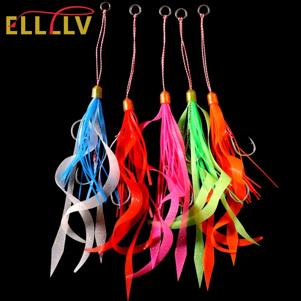 Ellllv Saltwater Snapper Fishing Silicon Rubber Skirts 12# Twin Assisted Hooks For Marlin Inchiku Tai / Kabura Slider Jig Lure