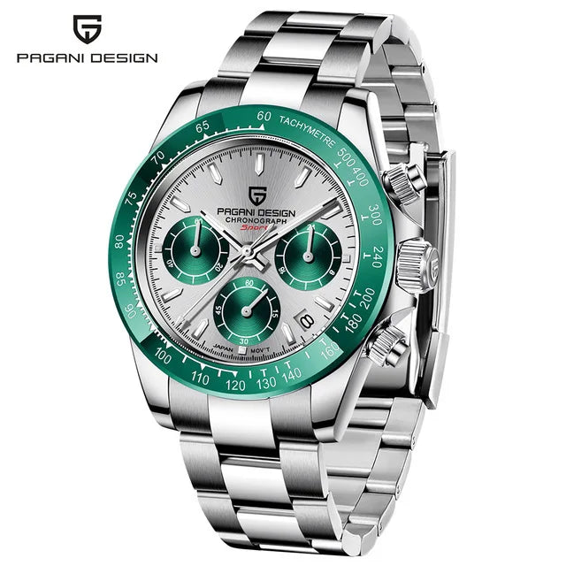 PAGANI DESIGN Men's Quartz Watches Sapphire Retro Chronograph Stainless Steel Waterproof Watch 40mm New V2