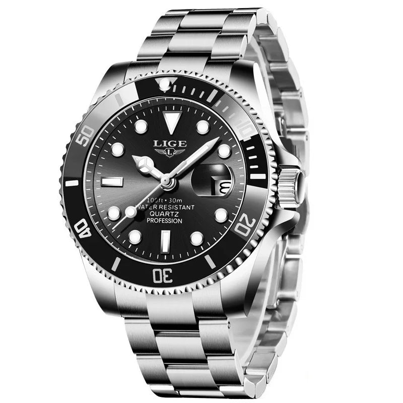 LIGE Mens Watches Diver Watch Men Military Sports Waterproof Quartz Wristwatch
