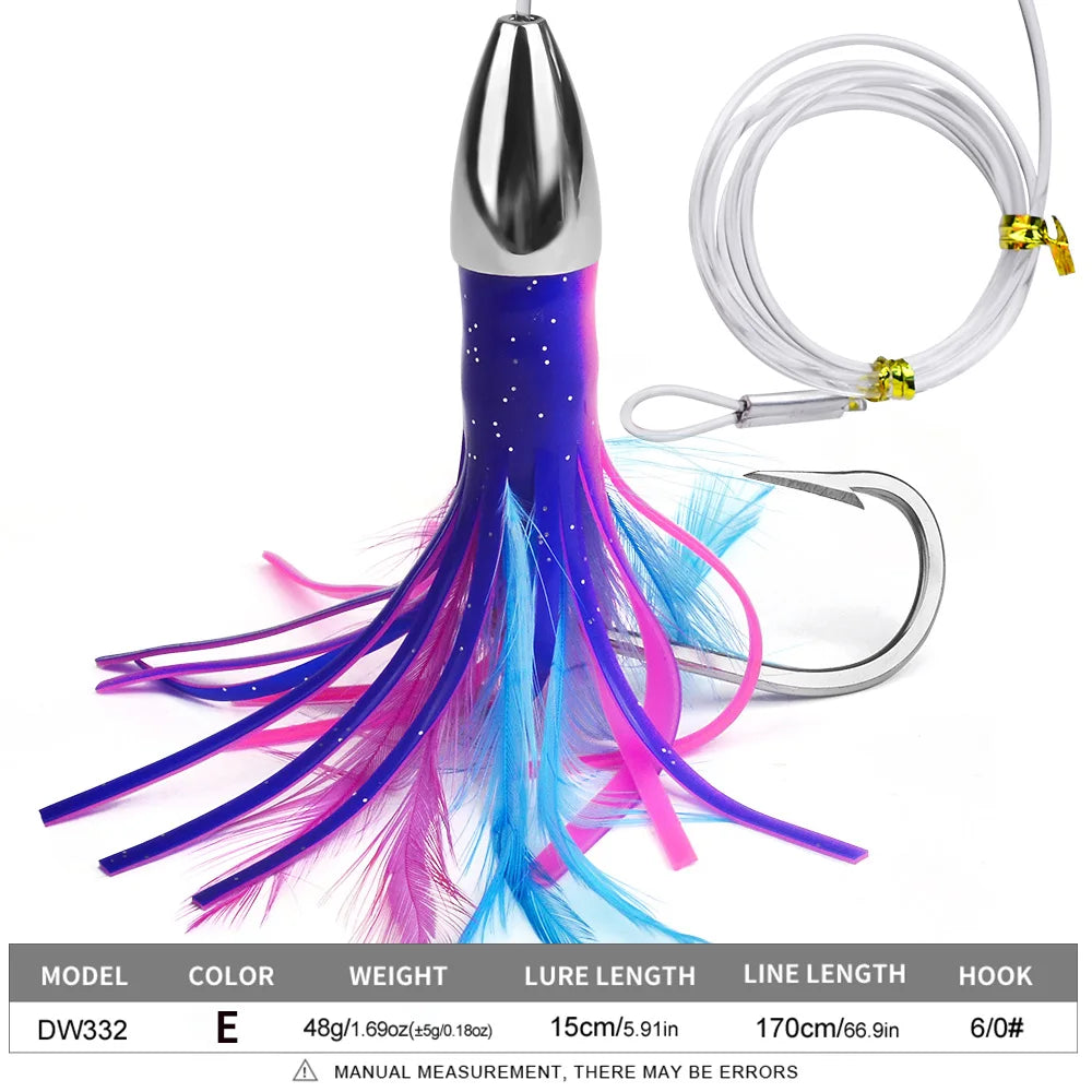 Saltwater Trolling Lures Deep-Sea Fishing Squid Skirts Ideal for Marlin, Tuna, Dodos, Shark Big Game 1pc 15cm 48g