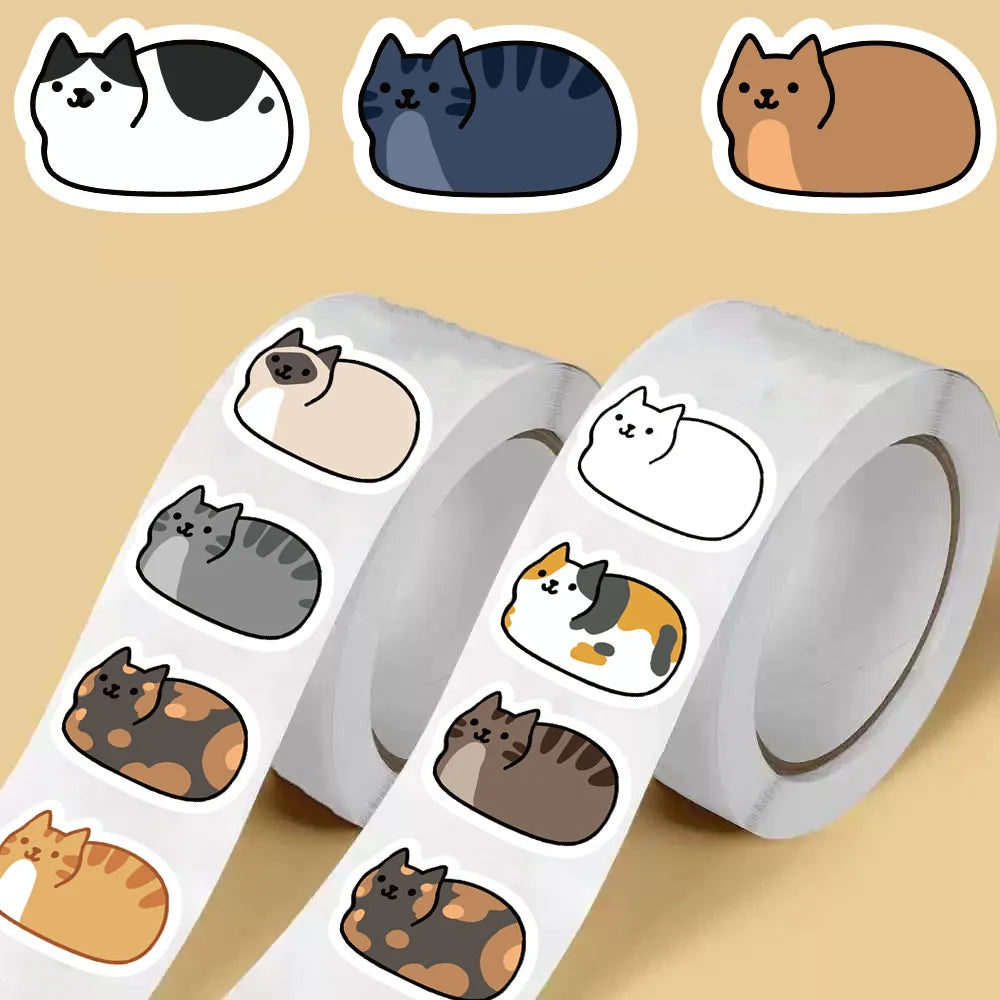 500PCS Kawaii Cartoon Cat Tuo Tuo Roll Stickers Skateboard Laptop Luggage Skateboard Phone Gift Waterproof Phone Cute Sticker 