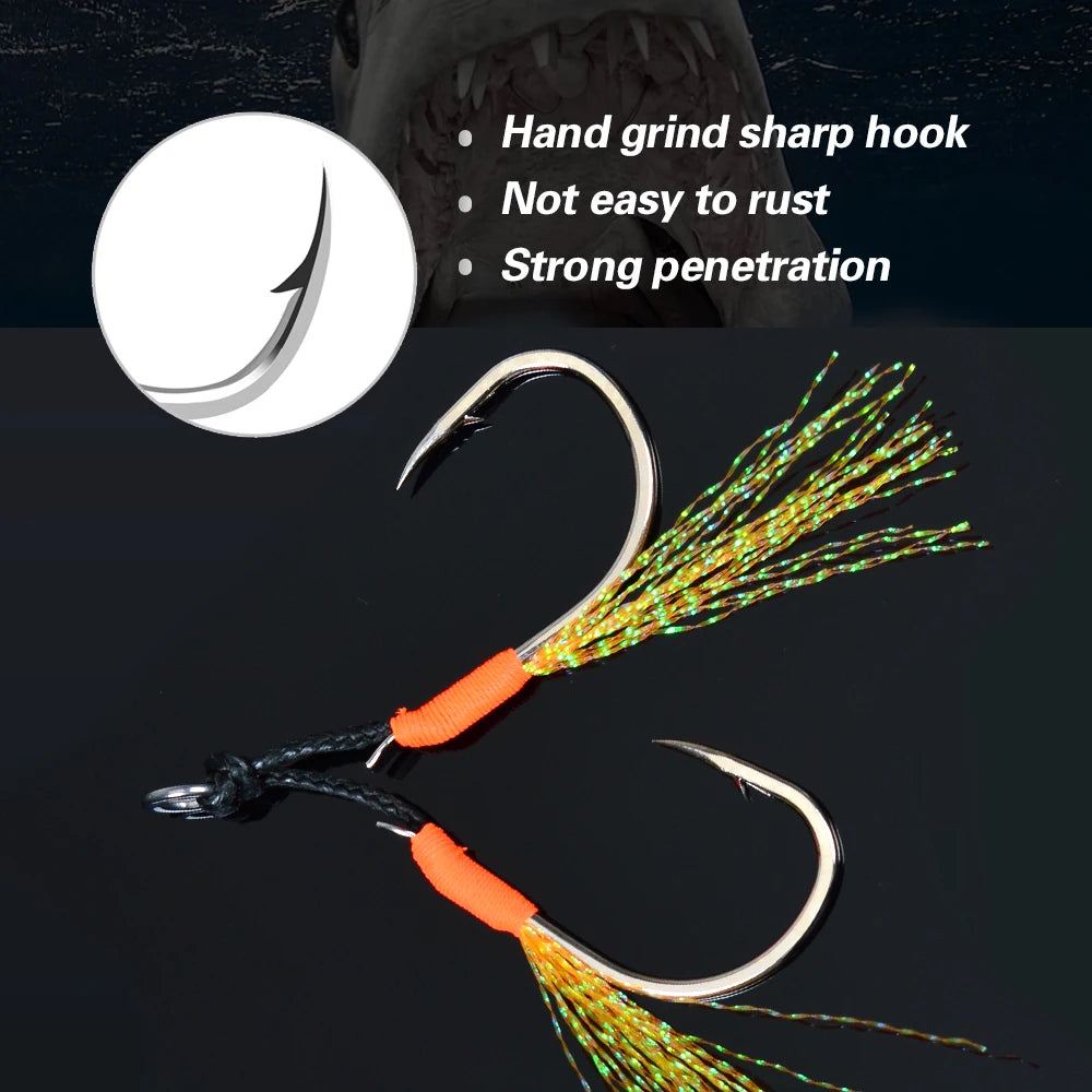Metal Jig Feather Tail Assist Hooks 13-22# PE Line Solid Ring 10Pcs for 10-120g Fishing Lures