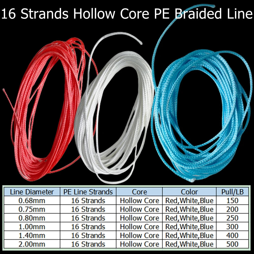 16 Strands PE Braid Fishing Line Super Strong Hollow Core Rigging Rope 150-500lb 10m/lot