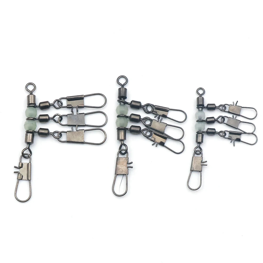 FishTrip 3 Way Swivels 10Pcs T Shape Cross Line Swivel with Glow Beads for Surf Fishing Connector Swivels Interlock Pin