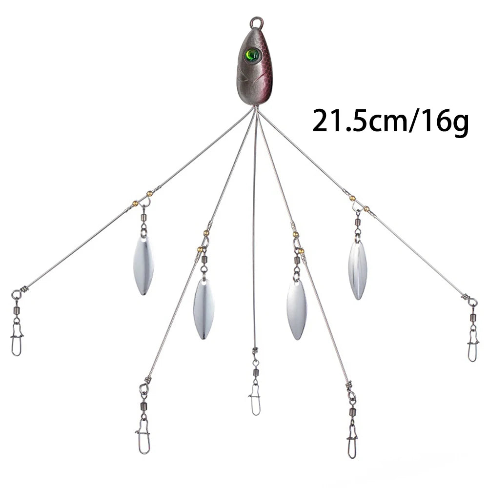 Umbrella Fishing lure Rig 5 Arms Alabama Rig Head Swimming Bait Bass Fishing Group Lure Snap Swivel Spinner, 18g