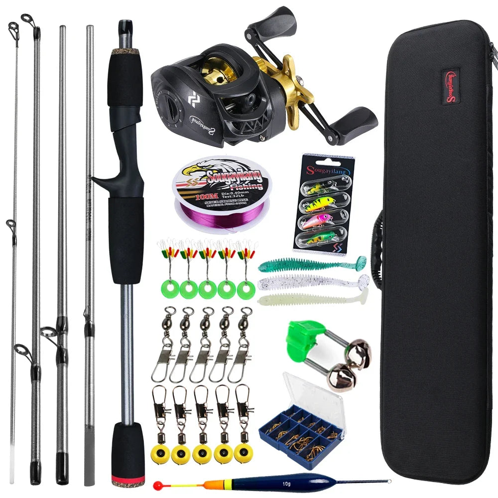 Baitcasting Fishing Rod and Reel Combo 5 Section Fishing Rod and 7.2:1 Gear Ratio Reel Full Kit forSport Fishing