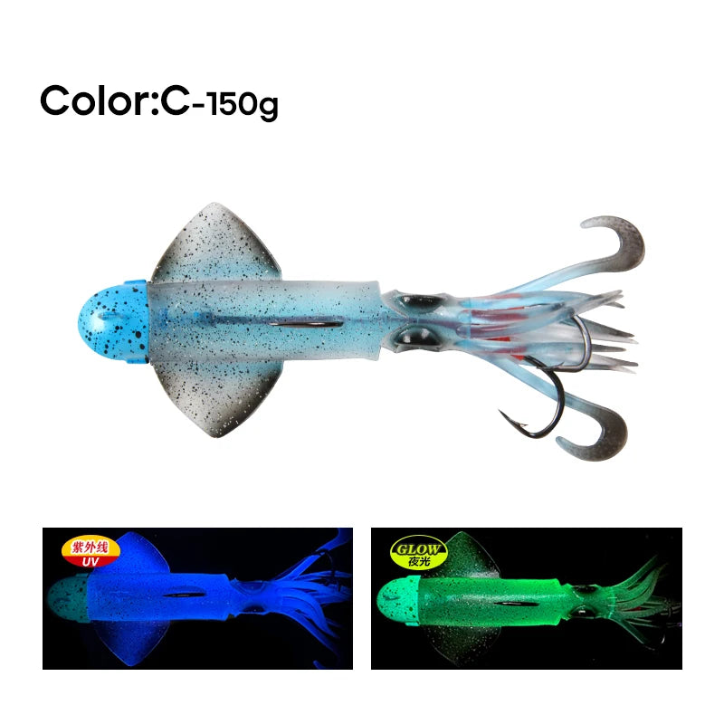 Glow UV 150g 180g 200g Luminous PVC Squid Octopus Skirt Sea Saltwater With Assist Hook Jigging Fishing Soft Lures Bait