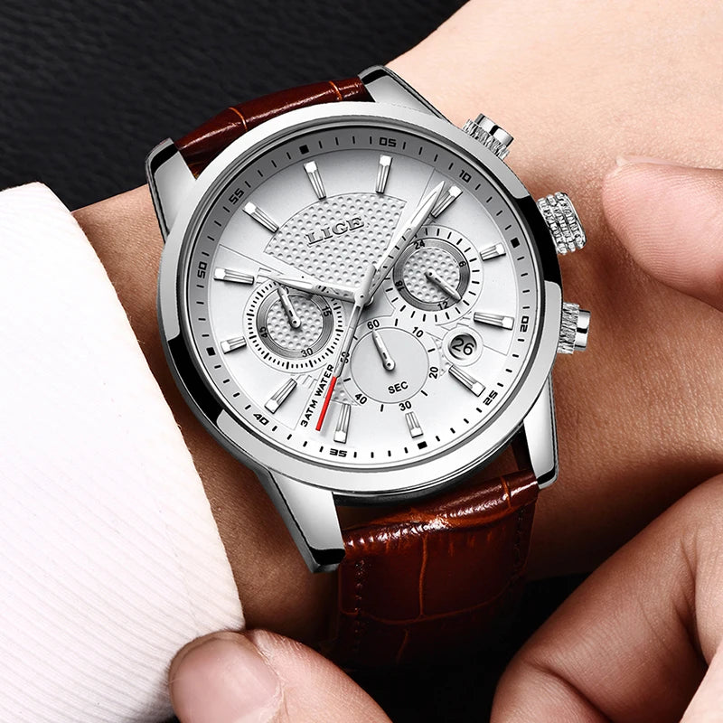 LIGE 2025 Watch Men Fashion Sports Quartz Clocks Mens Watches Top Brand Leather Military Waterproof Date Watch