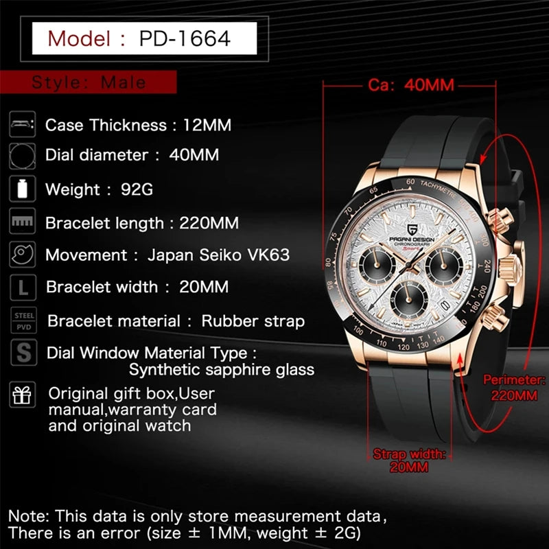 PAGANI DESIGN Men's Quartz Watches Sapphire Retro Chronograph Stainless Steel Waterproof Watch 40mm New V2