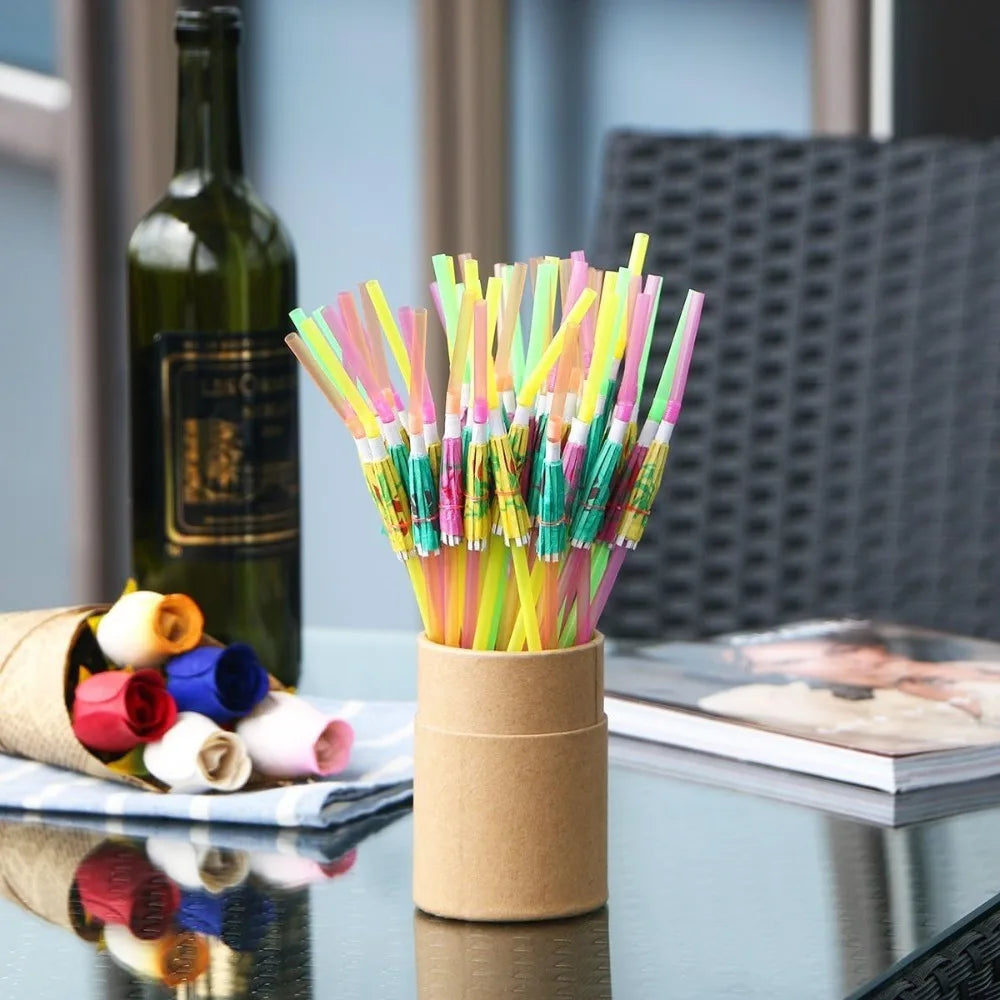 50pcs Umbrella Parasol Drinking Straws Hawaiian Beach Cocktail Party Decorations Supplies