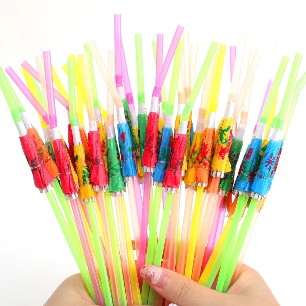 100/50/10Pcs Cocktail Umbrella Drinking Straw Disposable Bendable Straw Beach Theme Hawaii Parties Bar Cocktail Home Decoration