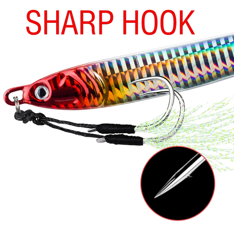 Fishing Jig Bait Lures 2X Assist Hooks 7 Colors 7Pcs 60g 80g 100g Fast Drops Luminous