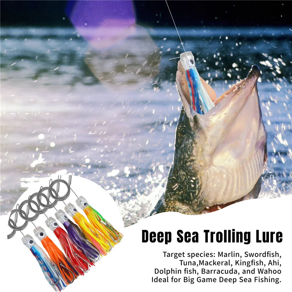 6pcs 6/9inch Saltwater Trolling Lure Squid Skirts Deep Sea Fishing Lure Tuna Marlin Shark Mahi Trolling offshore Big game Fish
