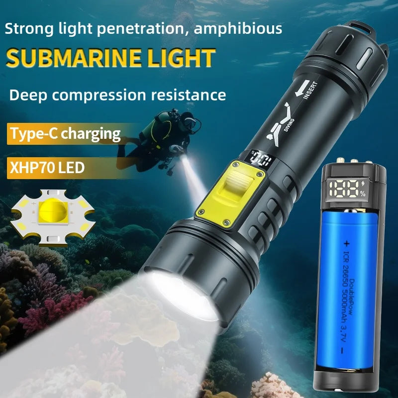 AquaPro XHP70 Diving Flashlight - IPX8 Waterproof Long Range