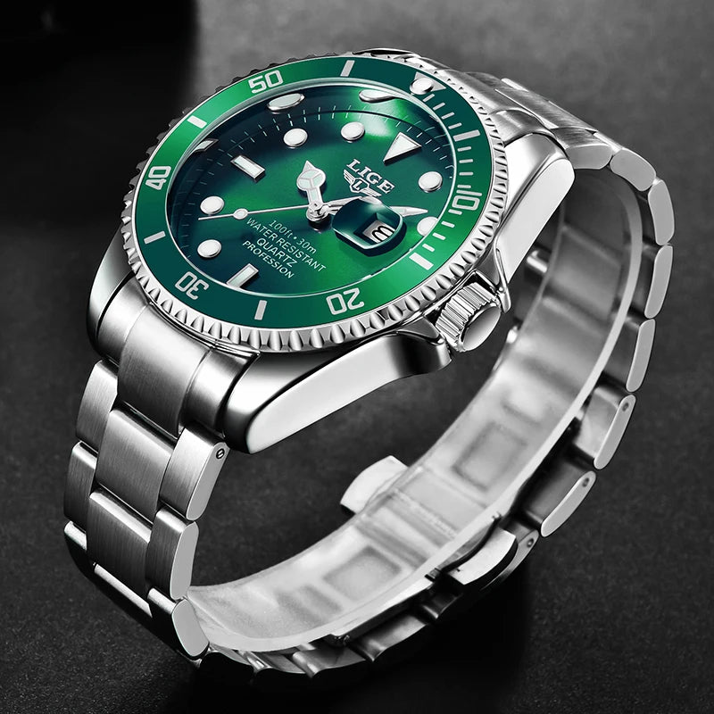 LIGE Mens Watches Diver Watch Men Military Sports Waterproof Quartz Wristwatch