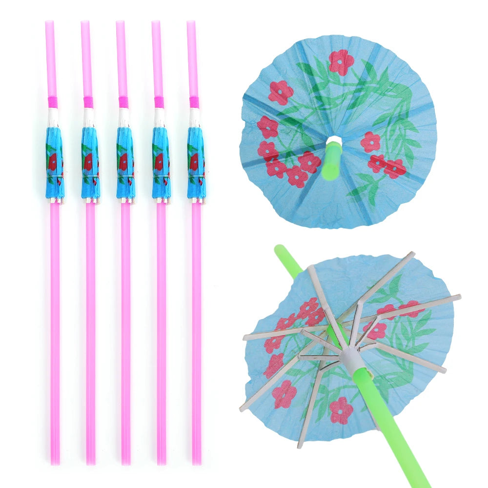 100/50/10Pcs Cocktail Umbrella Drinking Straw Disposable Bendable Straw Beach Theme Hawaii Parties Bar Cocktail Home Decoration