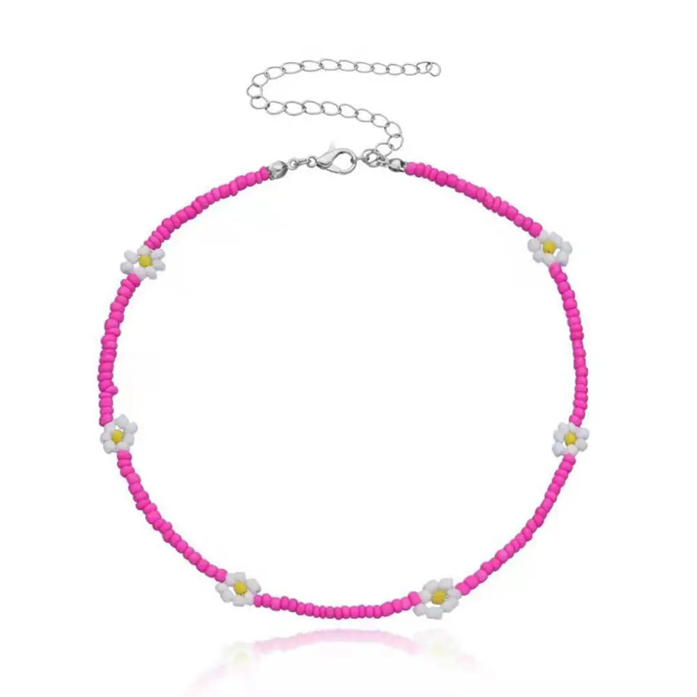 Fashion Beach Daisy Jewelry Gift Short Lovely Clavicle Necklace Flowers Beaded Necklace Bohemia Choker Women Necklace