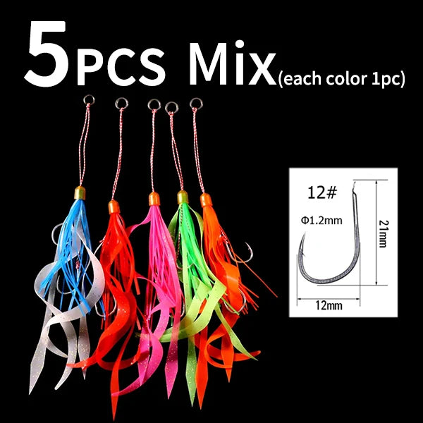 Ellllv Saltwater Snapper Fishing Silicon Rubber Skirts 12# Twin Assisted Hooks For Marlin Inchiku Tai / Kabura Slider Jig Lure