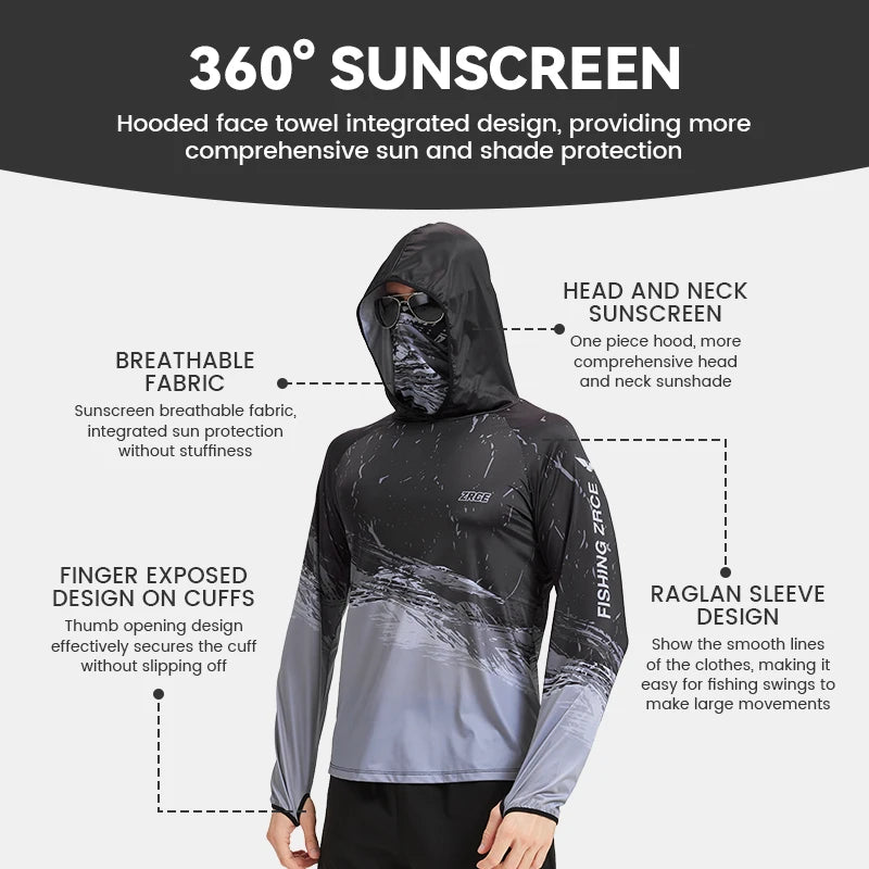 MarinPro Fishing Long Sleeve Hooded UV Shirt - Zip Mask