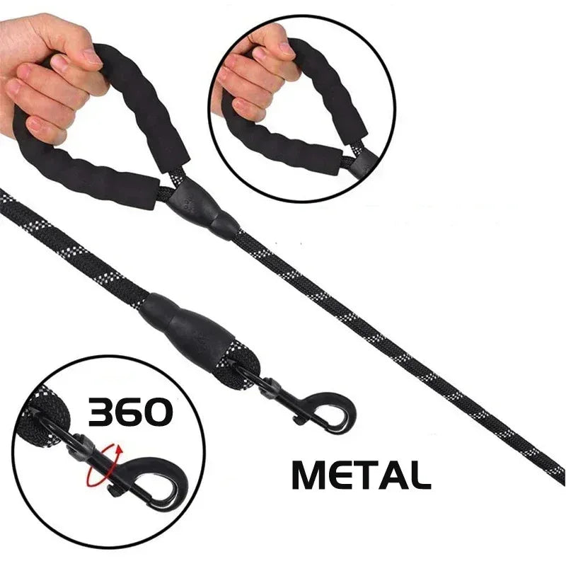Reflective Dog Leash Comfortable Padded Handle Double Heavy Duty Traction Rope For Strong Dogs 1pc