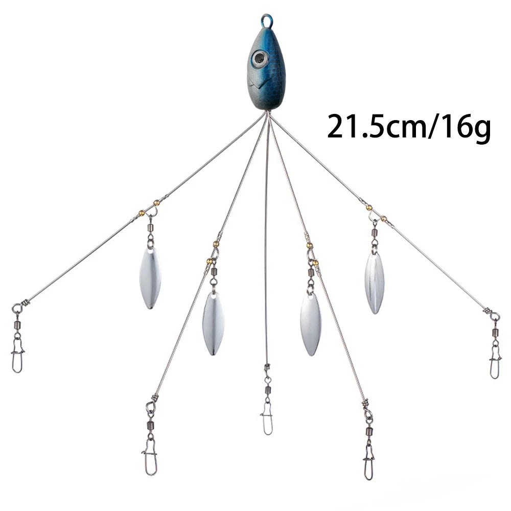 Umbrella Fishing lure Rig 5 Arms Alabama Rig Head Swimming Bait Bass Fishing Group Lure Snap Swivel Spinner, 18g