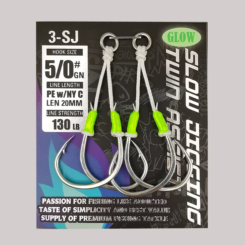 3-SJ Slow Jigging Twin Assist Jigging Hooks Glow Wrap