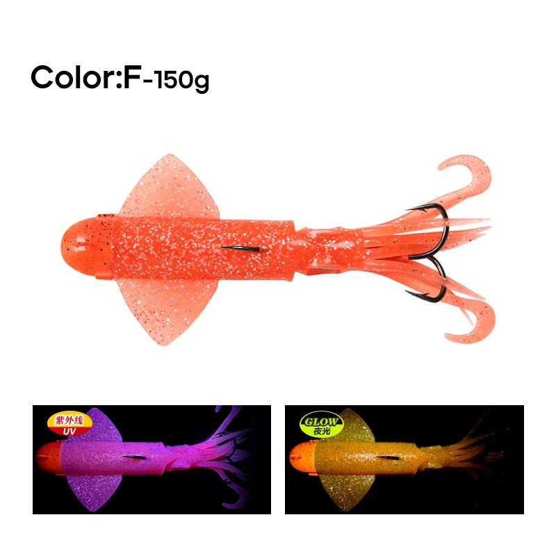 Glow UV 150g 180g 200g Luminous PVC Squid Octopus Skirt Sea Saltwater With Assist Hook Jigging Fishing Soft Lures Bait