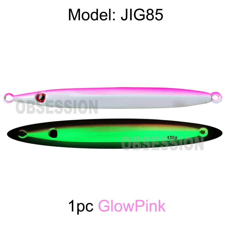 OBSESSION J85 100g 130g 150g 170g 200g Speed Falling Fast Sinking Vertical Jigs Luminous Hard Metal Casting Jig Lure Assist Hook