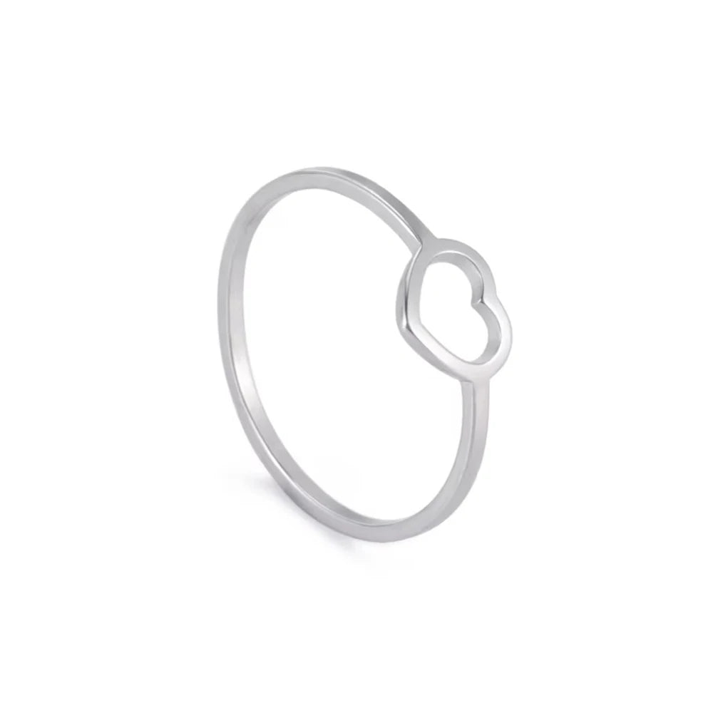 Skyrim New Simple Hollow Heart Rings for Women Stainless Steel Minimalist Finger Ring Jewelry Engagement Anniversary Gifts