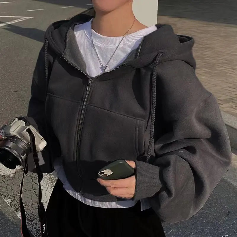 Insfleece Navy Cropped Hooded Sweatshirt - Warm Silhouette