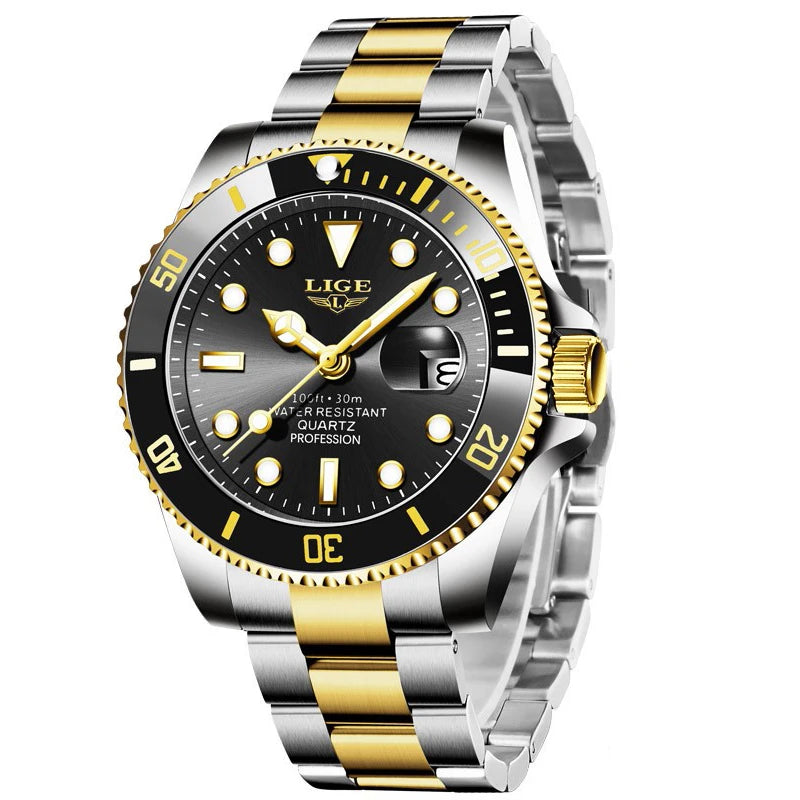 LIGE Mens Watches Diver Watch Men Military Sports Waterproof Quartz Wristwatch