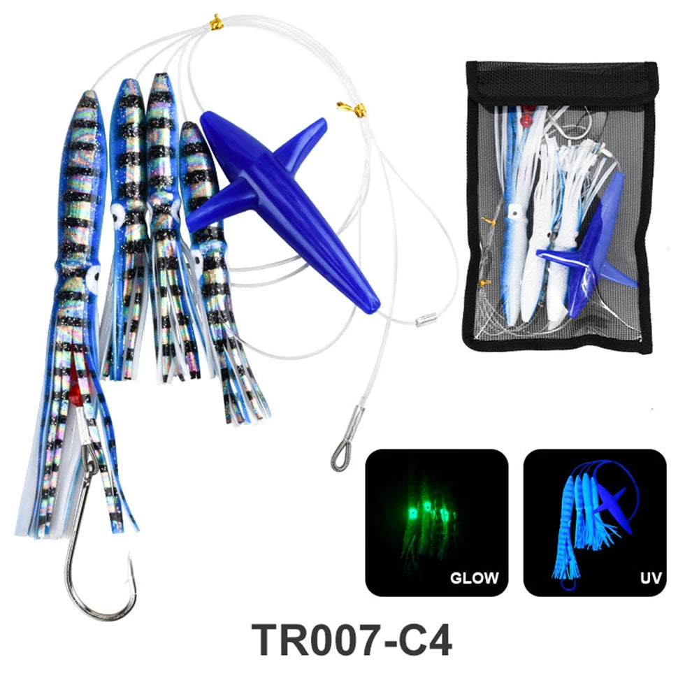 9"Rig Bird Trolling Lures Fishing Rigged Lure Squid Tuna Daisy Chain Artificial Bait Saltwater Big Game Fishing Mahi Marlin