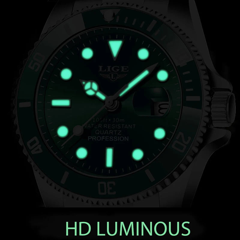 LIGE Mens Watches Diver Watch Men Military Sports Waterproof Quartz Wristwatch