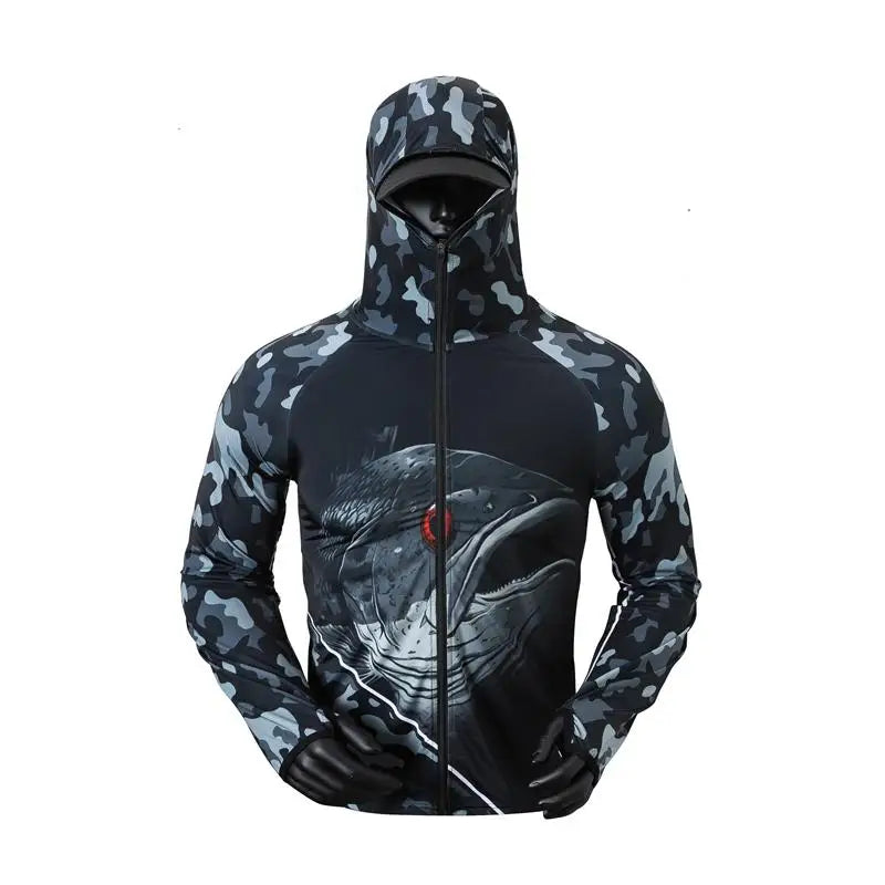 MarinPro Fishing Long Sleeve Hooded UV Shirt - Zip Mask