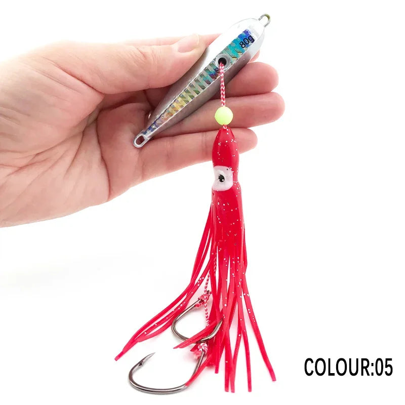 1Pcs Inchiku Jig Lures 40g-200g Slow Metal Jig Luminous Squid Hook Sinking Saltwater Spinning Fishing for Marlin Snapper Grouper