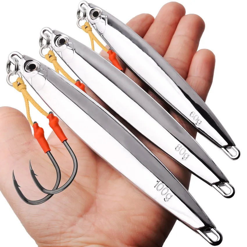 Metal Spoon Jig Fishing Lure 60g 80g 100g Long Cast Jigging Bait Lures Fishing Wobbler for Sea Bass Big Game Sinking Lures