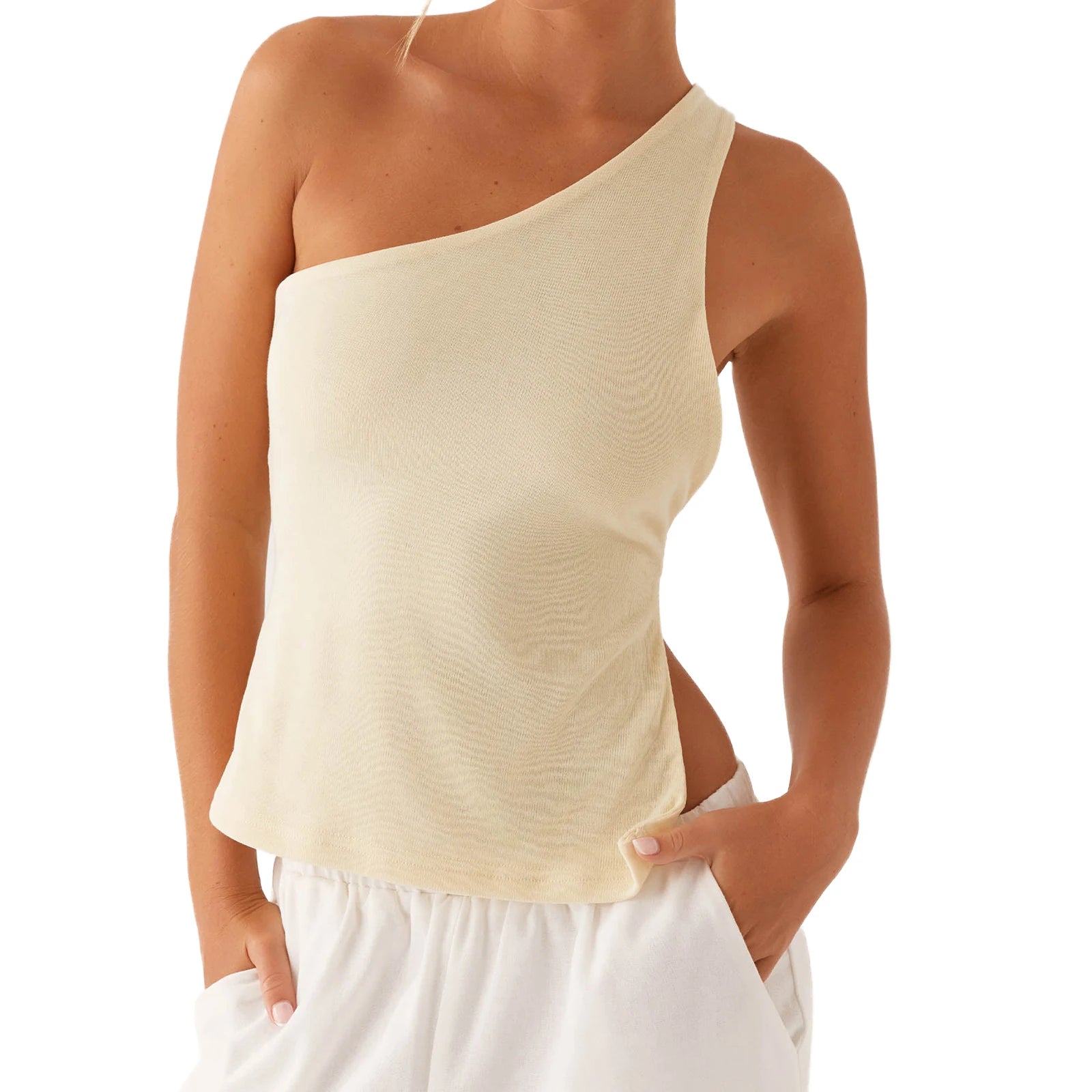 Women’s Elegant Shoulder Blouse Fashionable Sleeveless Top with Chic Side Knot