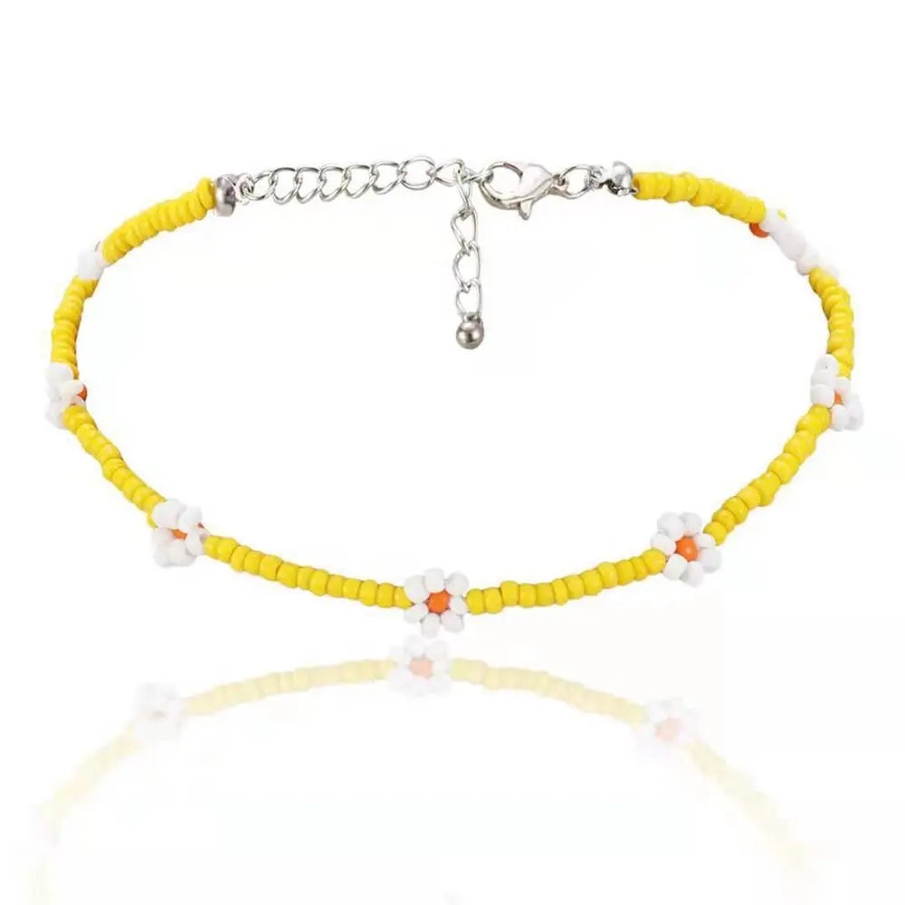 Fashion Beach Daisy Jewelry Gift Short Lovely Clavicle Necklace Flowers Beaded Necklace Bohemia Choker Women Necklace