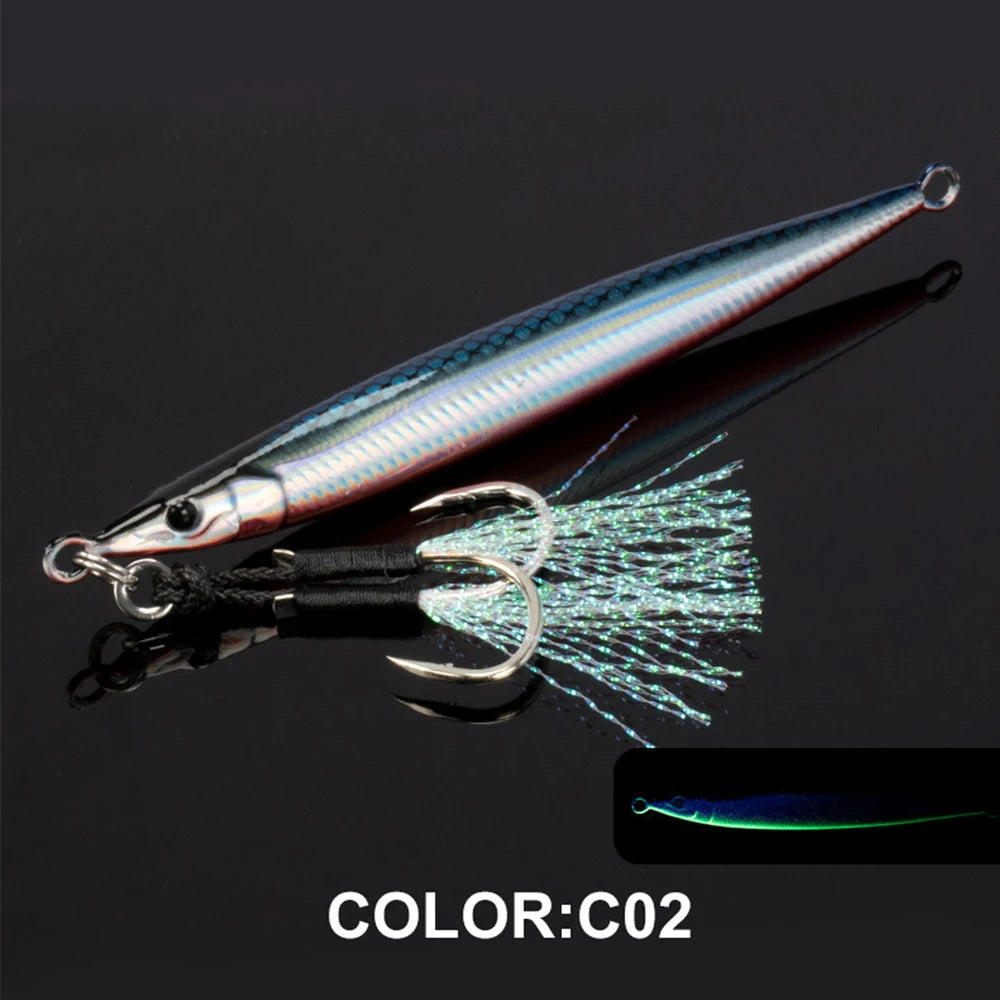 3D Shore Jigging Lure 60g80g100g120g150g180g Metal Jig Sea Bass Spoon Baits Boat Fishing Tackle for Tuna Mahi Marlin