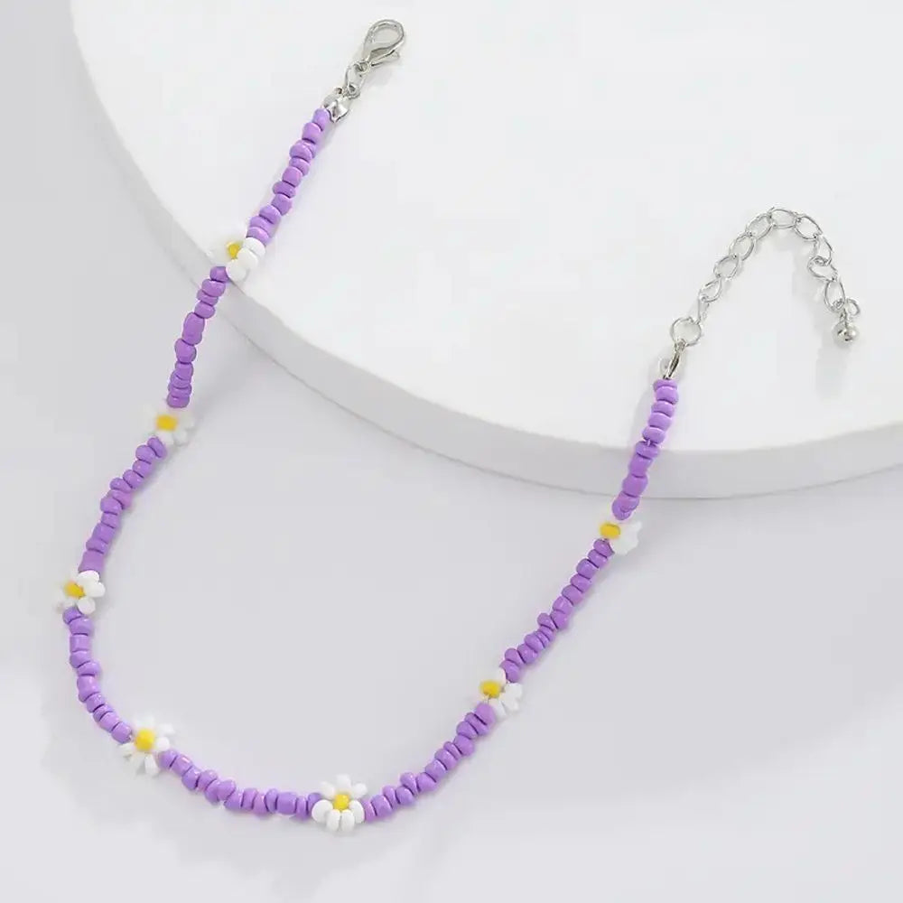 Fashion Beach Daisy Jewelry Gift Short Lovely Clavicle Necklace Flowers Beaded Necklace Bohemia Choker Women Necklace
