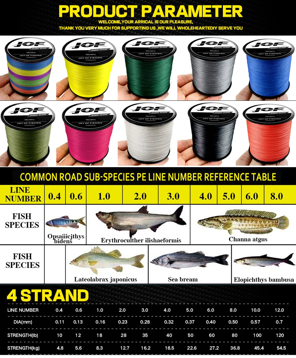 JOF 4 Strands Braided Line - Smooth Strong Durable Carp