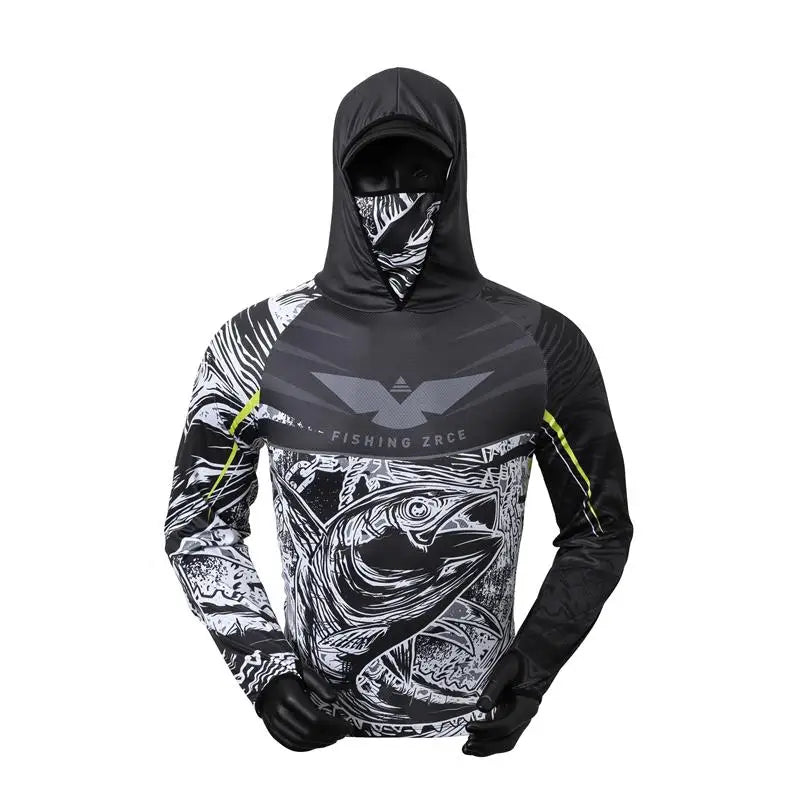 MarinPro Fishing Long Sleeve Hooded UV Shirt - Zip Mask