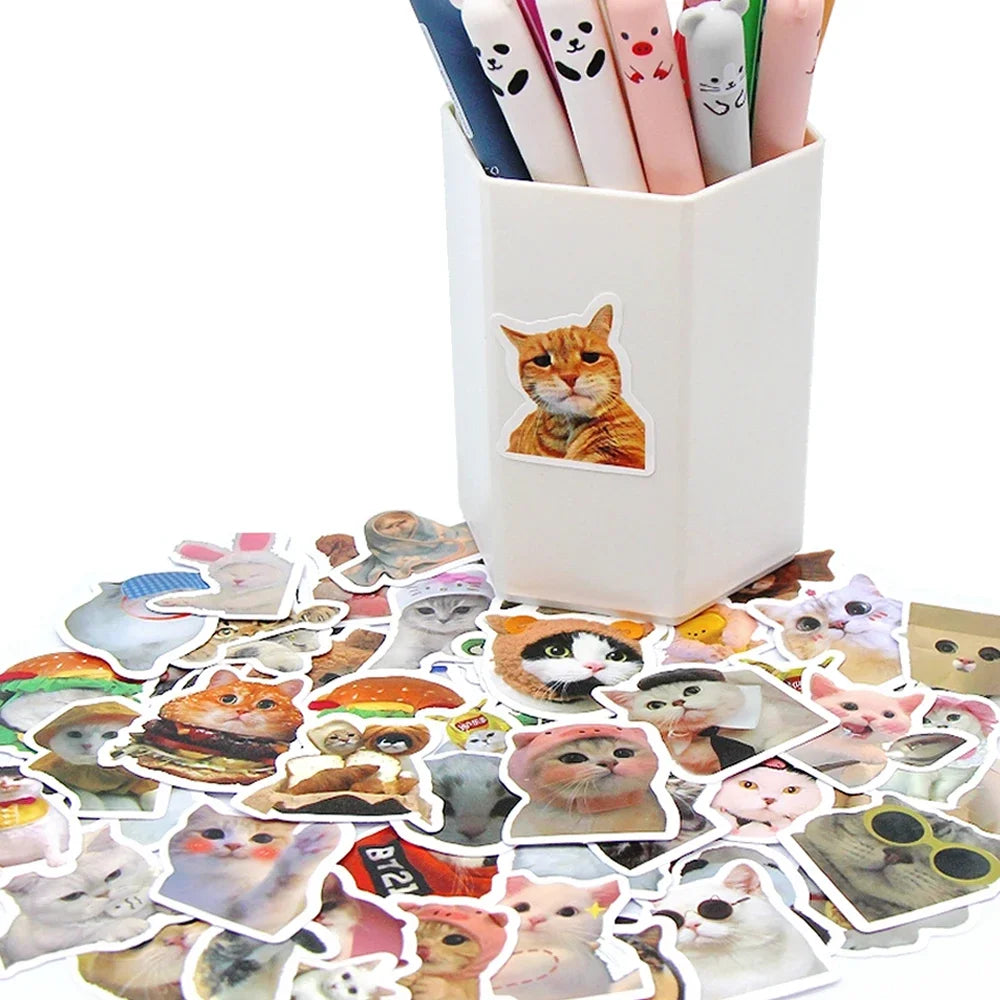 50/100pcs Funny Cat Stickers Cartoon Cute Decals Toy Stationery Guitar Phone Bicycle Laptop Luggage Car Graffiti Kids Sticker