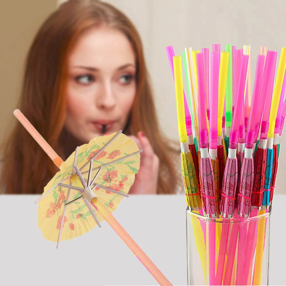 100/50/10Pcs Cocktail Umbrella Drinking Straw Disposable Bendable Straw Beach Theme Hawaii Parties Bar Cocktail Home Decoration
